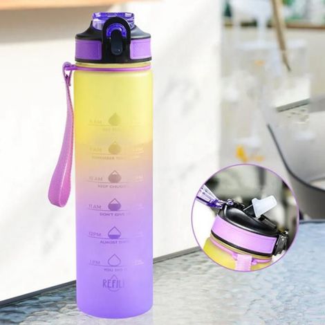 Bouteille sport1000ml+marqueur temps,bouteille eau+paile,dégradé violet (1/5)