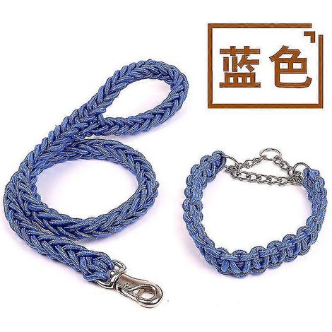 Laisse pour grands chiens, en nylon bleu, avec ruban réfléchissant, 3 cm de longueur.
