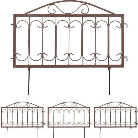 Borde de césped de metal, 4 piezas, borde decorativo marrón