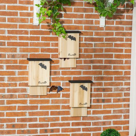 Bois naturel - Lot 3 maisons chauves-souris sapin, jardin extérieur, faciles à suspendre, abri naturel, 25x6x37,5 cm