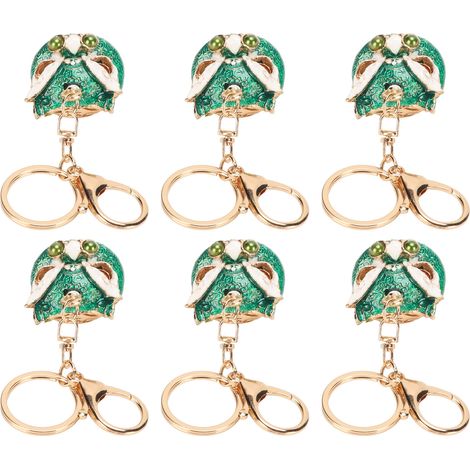 Lot de 6 porte-clés ornés de strass pour sacs à main, sacs à dos, crochets en plastique, porte-clés rotatifs, YSKXD14 Danse du Lion Vert (1/5)