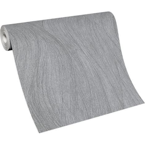 BRICOFLOR Papier Peint vague gris foncé Papier Peint à rayures pour cuisine, salon & plus Tapisserie intissée gris foncé rayée (1/4)