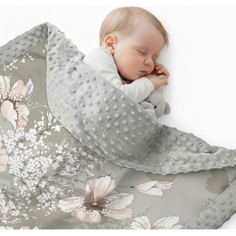 Couverture bébé Minky en coton, double face, 75 x 50 cm, fine - hibiscus