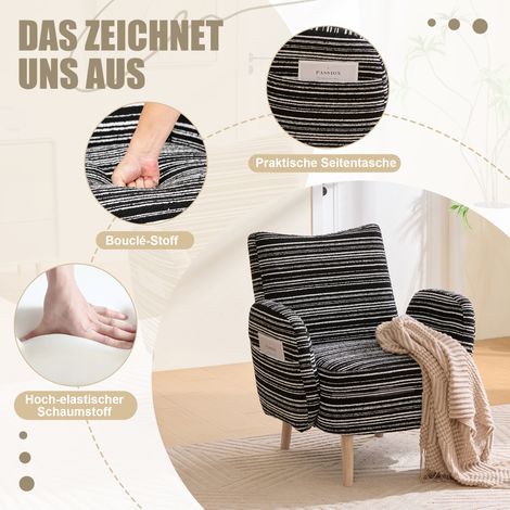 Fauteuil moderne,tissu à motif circulaire,poche latérale,pieds en bois massif,fauteuil de lecture confortable,salon,chambre,bureau-Xh (1/5)