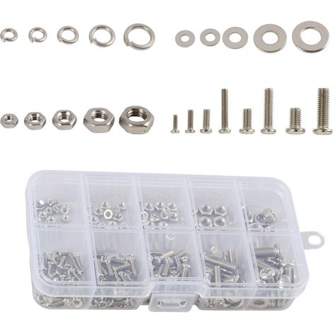 320 Pièces M2 Vis et Écrous Set, Vis Boulon et Écrous et Rondelles, Vis à Tête Hexagonale Six Pans Creux Acier Inoxydable, Visserie Inox Assortiment Kit (1/5)