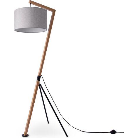 Paco Home Stehlampe Tischlampe Wohnzimmer Lampenschirm Leselampe Nachttischlampe Galgen Stehleuchte - Bambus, Grau (Ø38cm)