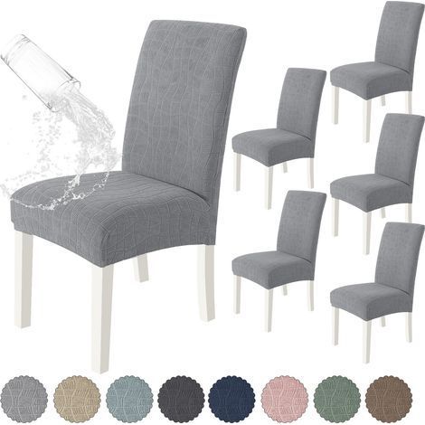 Set of 6 Light Grey Chair Covers, Elastic Dining Chair Covers, Modern Stretchable Chair Covers, Washable Chair Protectors, Universal Chair Covers for Weddings (1/5)