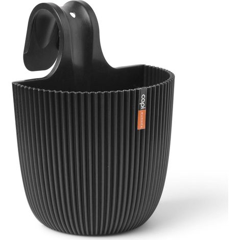 Capi Europe Pflanzgefäß für Balkongeländer Groove Schwarz 22 cm - Kunststoff