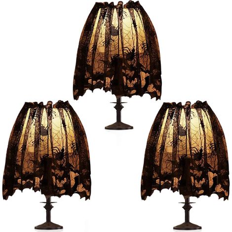 Lampenschirm im Halloween-Stil, schwarzer Spinnennetzstoff aus Spitze, dekorative Tischdecke mit Halloween-Motiv