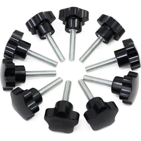 Poignée de serrage pour écrou à filetage femelle M8x40, boutons à main en forme d'étoile, poignée à visser en plastique noir (1/5)