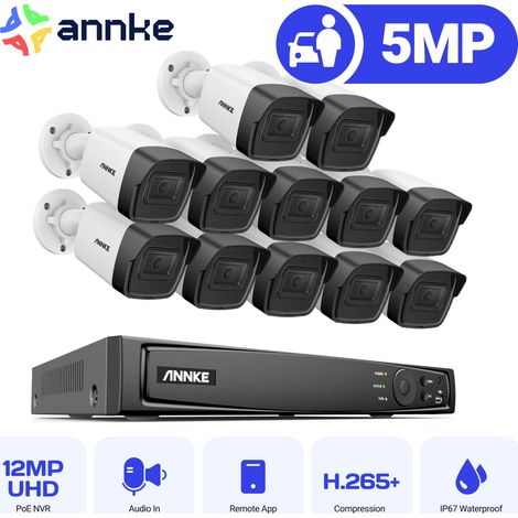 ANNKE Kit Camara de Vigilancia 5MP ×12 Cámara POE Exterior Visión Nocturna Grabación 24/7 Cámara Sistema de videovigilancia Acceso Remoto (1/5)