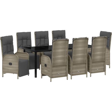 Maison Exclusive - Set da Pranzo per Giardino con cuscino 9 pcs Grigio polyrattan