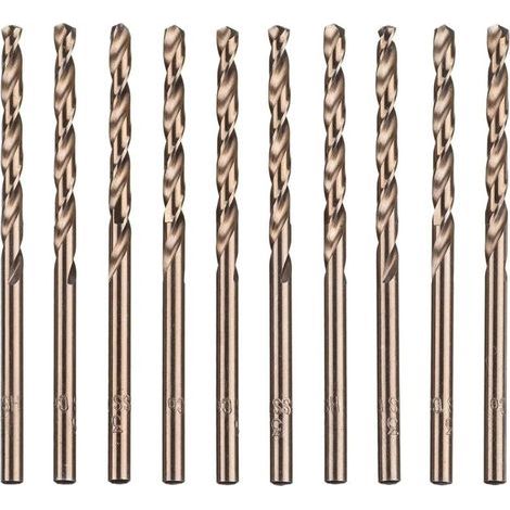 Lot de 10 forets hélicoïdaux en acier rapide M35 HSS or cobalt pour perceuses métriques à haute vitesse 3 mm x 63 mm pour perçage des Acier inoxydable et métal (1/5)
