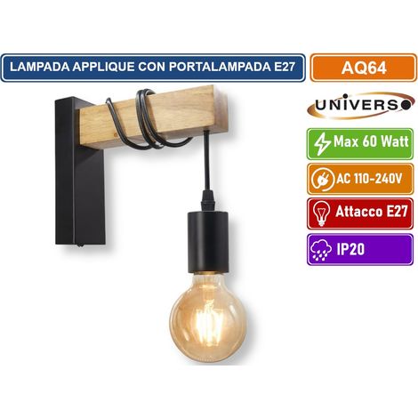UNIVERSO AQ64 APPLIQUE LAMPADA DA INTERNO A PARATE IN STILE MODERNO CON PORTALAMAPADA E27 MAX 60W
