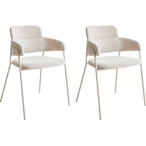 Conjunto de 2 sillas de comedor decorativas tapizadas con reposabrazos diseño moderno base de metal beige claro Paonia