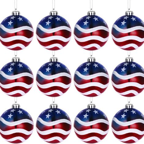 Juego de 12 bolas decorativas, adornos colgantes con los colores de la bandera estadounidense. (1/5)