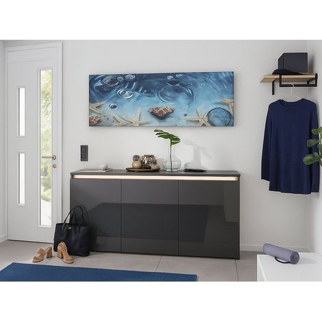 Dmora Aparador moderno, Aparador de diseño con 3 puertas, Made in Italy, Mueble para TV, Salón buffet, cm 150x40h81, color antracita brillante, con embalaje reforzado (1/5)