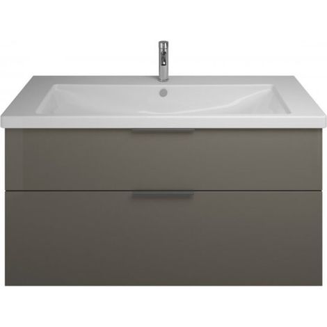 Burgbad Eqio Keramik-Waschtisch mit Unterschrank, 2 Auszüge und Griffleiste Grau Hochglanz/Alpinweiss 123 cm Schwarz matt (1/2)