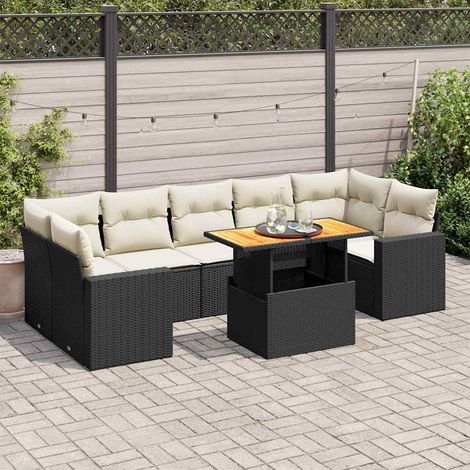 vidaXL Salon de jardin 8 pcs avec coussins noir résine tressée (1/5)