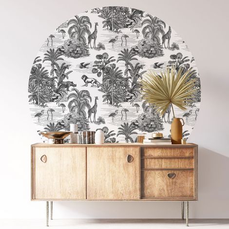 Sticker mural rond / cercle - Jungle Animaux - Diamètre 30 cm - Adhésif MAT (1/3)