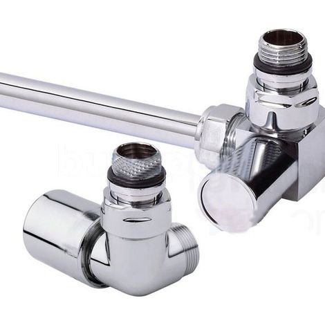 Pair Chrome Radiator Towel Rail Valves Angled Corner 15mm Compression CRNV