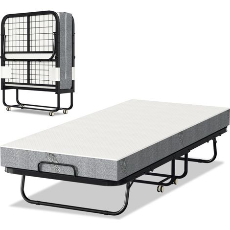 SWANEW Letto pieghevole per ospiti 90x200cm - pieghevole con 4 ruote universali + materasso, telaio in acciaio, portata 150KG (1/5)