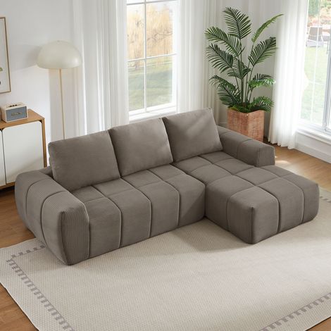 Seyakany Canapé modulaire 4 place,Canapé d'angle en L avec coussins amovibles,canapés de compression,aucun assemblage,velours côtelé(Droite L,taupe)