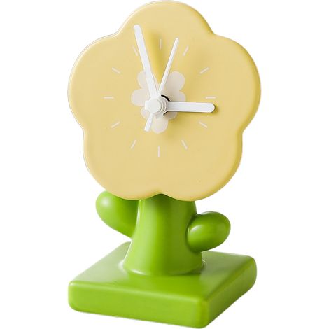 Horloge Fleur - Décoration Bureau Salon - Calendrier Desktop Ornemental - 10,5 x 15,8 x 7,5 cm - Jaune - En Plastique - 1 Pièce (1/5)