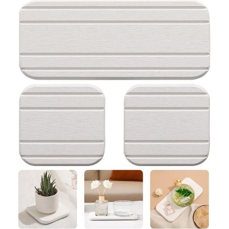 Ce kit comprend un plateau absorbant en terre de diatomées pour lavabo, un porte-savon à séchage rapide et un porte-brosse à dents, adaptés aux plans de travail de salle de bain. Il contient un platea