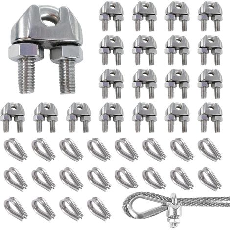 40 pièces serre-câbles m4,acier inoxydable 4mm,fixation câble métallique,résistant corrosion,usage intérieur extérieur (1/5)