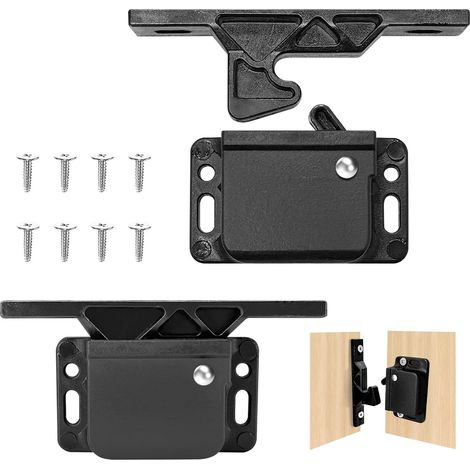 Lot de 2 verrous de porte d'armoire de camping - Verrouillage avec 8 vis - Serrure Push Lock pour portes de camping-car - Pour cuisines, portes, armoires (1/5)