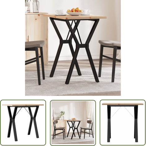 The Living Store Table à manger cadre en Y 80x50x75,5cm bois de pin massif acier - Table À Manger - Table De Salle À Manger - Table Ronde - Bois Massif - Style Rustique (1/5)