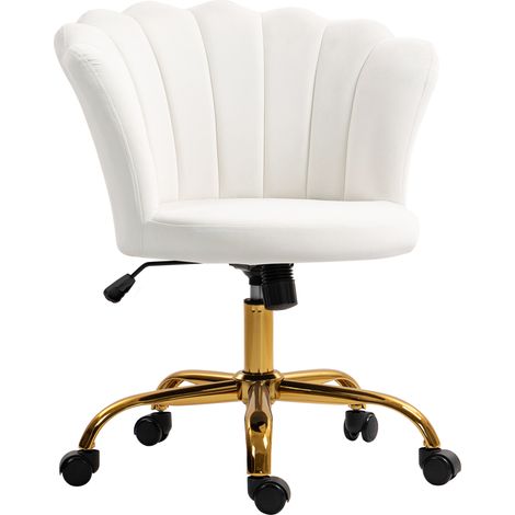 Chaise bureau velours design coquillage ANTONIO blanc et doré (1/4)