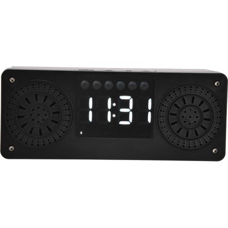 Enceinte en Bois avec Horloge Numérique, Double Haut-parleur et Subwoofer pour Son Surround 360°