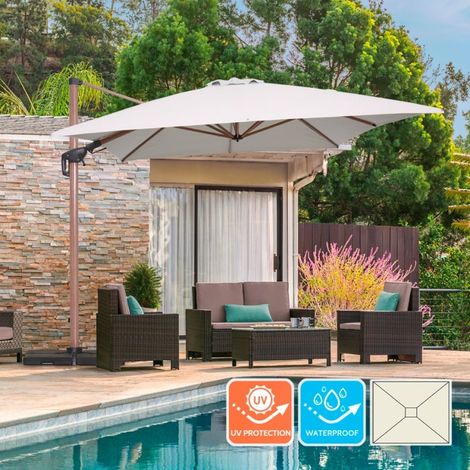 Parasol de jardín 3x4 m descentrado ajustable y giratorio efecto madera Jungle (1/5)