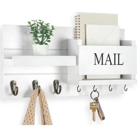Organisateur mural pour courrier et clés – étagère murale avec crochets, rangement pratique pour entrée et maison