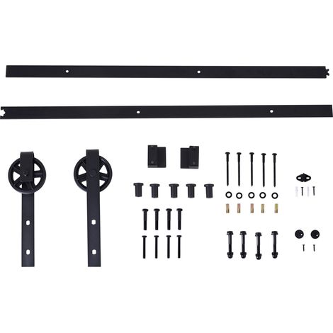 Kit Puerta Corredera 200 cm Acero Carbono Negro Madera Baño Cocina Dormitorio (1/5)