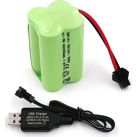Batterie Ni-MH 4,8 V, 2400 mAh rechargeable AA (non AAA) avec fiche SM, convient pour jouets télécommandés, outils électriques, appareils ménagers, avec câble de charge USB (1/5)