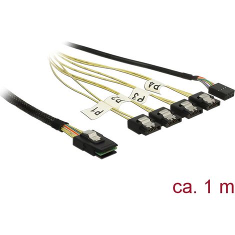 Delock cable mini sas sff-8087  4 x inversiÃ³n sata de 7 contactos + banda lateral de 1 m