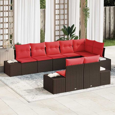 vidaXL Set Divano da Giardino 8 pz Marrone e Rosso Poly Rattan (1/5)