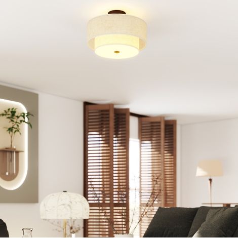 Plafón doble pantalla efecto lino Ø40 cm, blanco crema OKMYHOME (1/5)