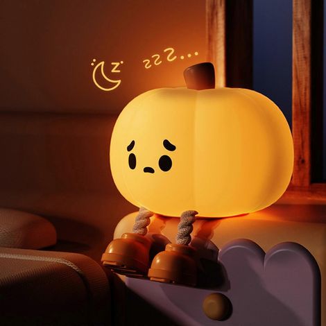 Veilleuse mignonne en forme de citrouille, lampe en silicone pour Halloween, portable avec minuterie et commande tactile, promotion. (1/4)