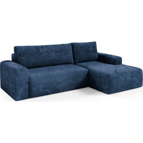 Divano Letto con Penisola Folgarida, Contenitore, Reclinabile, Cuscini Sfoderabili, 268x163 cm blu