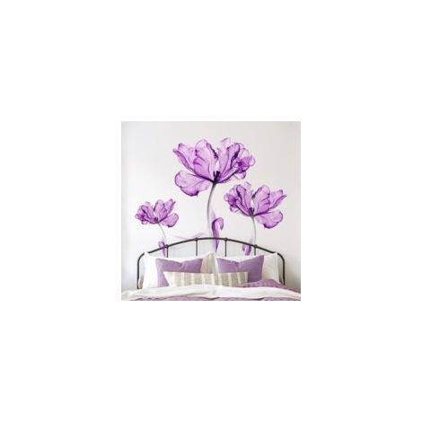 Pegatinas de pared florales de color lila claro, grandes calcomanías de pared de flores moradas, pegatina de pared de flor de loto para mujeres, salas de estar, dormitorios, oficinas, fondo de sofá, d