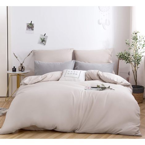 Housse de Couette 240x260cm+2 Taies d'oreillers 65x65cm Beige Parure de Lit Adulte 2 Personnes 100 Fils/cm² en Microfibre avec Fermeture Éclair (1/5)