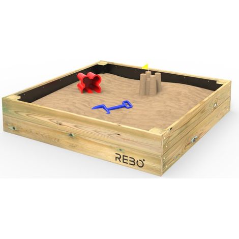 Rebo Wooden Sandpit Ball Pool Square Frame Sandbox 120cm x 120cm (1/4)