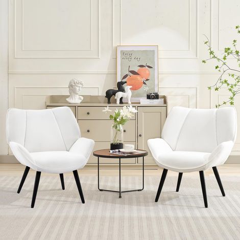 Fauteuil Salon Scandinave en Velours Côtelé,Chaise Coiffeuse avec rembourré et accoudoirs,Pieds en métal,Charge 150 kg,Fauteuil Lecture/Chauffeuse 1 Place pour Salon,Chambre(70x90x52cm,Blanc) (1/5)
