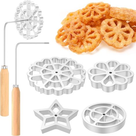 Molde de aluminio para rosquillas de 12,2 cm con mango de madera extraíble (24,5 cm) para preparar pasteles caseros (6 piezas plateadas). (1/5)