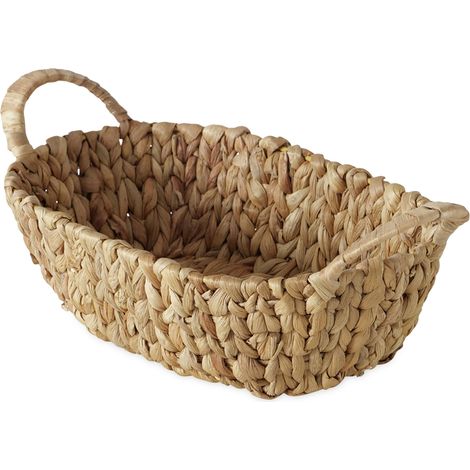 Deko Körbchen aus Wasserhyazinthe mit Henkeln - 34 x 18 cm - Boho Aufbewahrungs Korb aus Seegras geflochten
