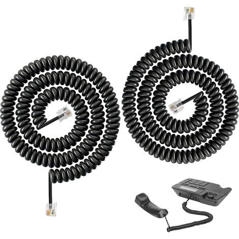 Lot de 2 Câbles Téléphoniques RJ9 RJ10 Torsadés Noirs, Cable Telephone Fixe1 à 3 Mètres, Câble pour Combiné de Téléphone Fixe, Cable Telephonique 4P4C, Câble de Connexion Téléphonique Torsadé Fixe (1/5)
